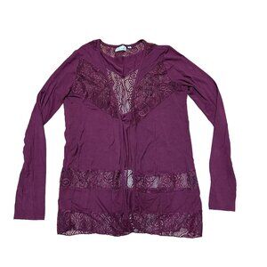 Lady's World - Women's Burgundy Open Front Lace Cardigan- Size S